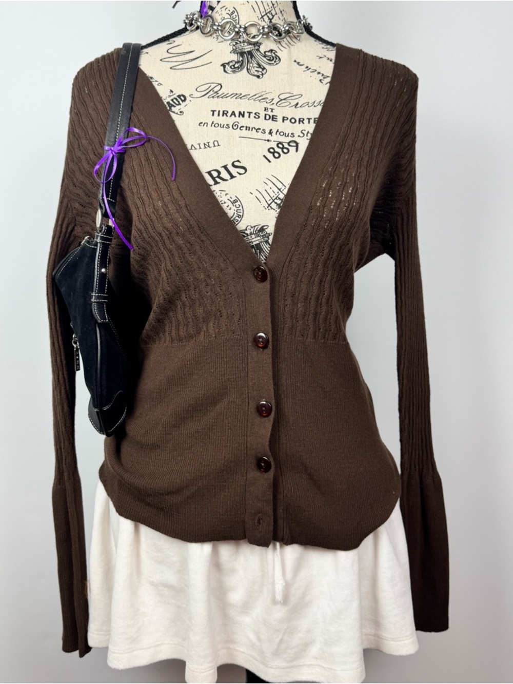 Apostrophe Chocolate Brown V-Neck Button Front Cardigan